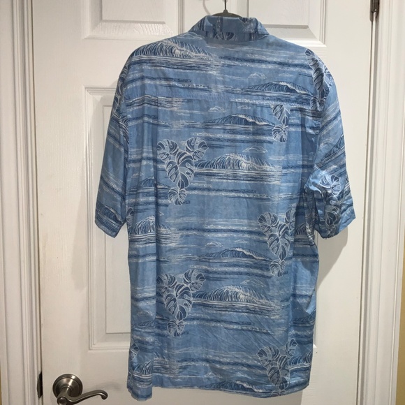 West Marine blue cotton palm surf shirt Sz L short sleeves - Picture 3 of 5